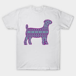 Livestock Show Boer Goat with Purple & Gree Southwest Aztec Pattern T-Shirt